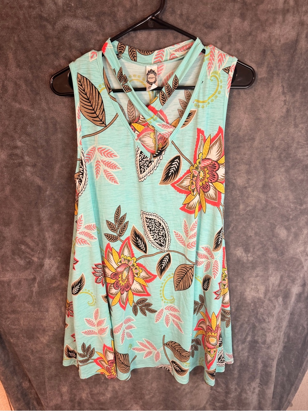 Honeyme Mint Floral Crisscross Neck Dress